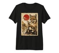 Fox Howling Vintage Ukiyo-e Arte japonés Camiseta Premium