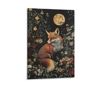 Fox In A Serene Moonlight Floral Vintage William Morris Inspired Dark Cottagecore, pinturas artísticas en lienzo, póster para sala de estar, dormitorio, baño, oficina, decoración del hogar, 30 x 45 cm