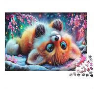 Fox in Sakura Premium Paper Fluffy Kitten with Big Eyes in Flowers DIY Jigsaw Puzzle Mind Stimulating Stocking Filler 70x50cm/1000pcs