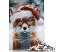 Fox in Santa Hat and Sungl Puzzles Imposible,desafío for Adults Entretenimiento Creativo 1000 Piezas Obra De Arte De Juego De para Adultos, Regalos A Partir De 14 Años 1000pcs (40x28cm)