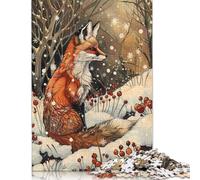 Fox in Winter Wonderland Art Nouveau Puzzle de 1000 piezas, rompecabezas pesado, juguete educativo, juguete desafiante imposible, para adultos y niños, 300 unidades (40 x 28 cm)