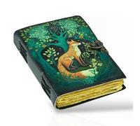 Fox Journal Blank Spell Book Of Shadows Grimire Vintage Leather Journal Witchcraft Supplies Wiccan Fox Decor Sketchbook & Notebook Witchy Gifts for Women (200 PAGES)