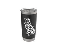 Fox Line Art Boho Tribal Gaélico Blanco Ornamental Vaso térmico de acero inoxidable de doble pared