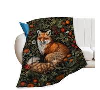 Fox - Manta vintage con diseño de bosque - Cómoda manta de franela de felpa cálida, suave y esponjosa, regalos para amantes de los zorros para niñas, niños, mujeres, adolescentes, adultos - cama, sofá