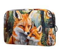 Fox Mother and Baby on Forest - Neceser para mujer, neceser de viaje, bolsa organizadora de maquillaje grande con cremallera, multicolor, 18.5x7.5x13cm/7.3x3x5.1in, Neceser