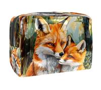Fox Mother and Baby on Forest - Neceser para mujer, neceser de viaje, grande, de PVC, organizador con cremallera, multicolor, 18.5x7.5x13cm/7.3x3x5.1in, Neceser