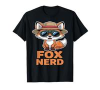Fox Nerd Cartoon Explorer con binoculares Sombrero Camiseta
