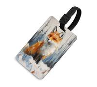 Fox on Snowy Mountain - Etiqueta de equipaje para bolsa de viaje, maleta, etiquetas con nombre