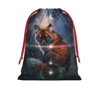 Fox On The Galaxy - Bolsa de regalo de Navidad con cordón, una opción conveniente para empaquetar pequeños regalos