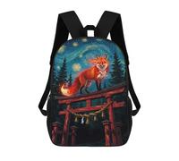 Fox on Torii Gate Under Starry Night Mochilas Impresas En 3D Para Niños, Mochila Escolar, Mochila Informal Para Exteriores, Mochila Informal De Moda Para Niños, Lindas Bolsas De Viaje 17inch