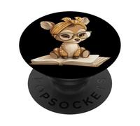 Fox Open Book Reading Animal Lover Gráfico Retrato Redondo PopSockets PopGrip Adhesivo