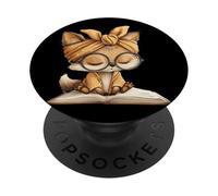 Fox Open Book Reading Animal Lover Gráfico Retrato Redondo PopSockets PopGrip Adhesivo
