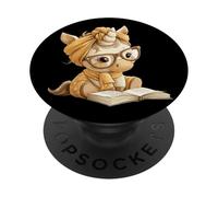Fox Open Book Reading Animal Lover Gráfico Retrato Redondo PopSockets PopGrip Adhesivo