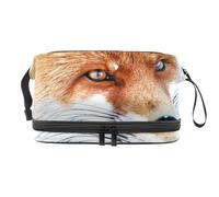 Fox Portrait - Neceser de doble capa para mujeres y niñas, neceser de viaje, bolsa organizadora de maquillaje con compartimento para brochas, multicolor, 27x15x14 cm/10.6x5.9x5.5 in, Neceser