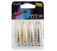 Fox Rage Micro Tiddler Fast Mixed UV Colour Pack 5 cm 3 g - 4 Shads para pesca de perca, cebo de goma, peces de goma montados