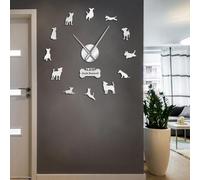 Fox - Reloj de pared contemporáneo con diseño de perro Jack Russell Terrier de gran tamaño, regalo de raza de perro terrier pequeño, efecto espejo, arte de pared (plateado, 47 pulgadas)