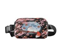 Fox - Riñonera japonesa con diseño de flor de cerezo para mujeres, hombres, adolescentes, multiusos, con correa ajustable para ciclismo, senderismo, gimnasio