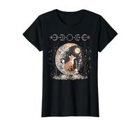 Fox se Sienta en la Luna Camiseta gráfica económica, Mujer, Negro, XL