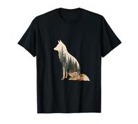 Fox Silhouette Filled with Forest Scenery, Trees and Birds Camiseta