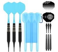 FOX SMILING Dardos con punta de plástico, 3 unidades, 22 gramos, con plumas 2 en 1 con cañas y bolsillo para dardos 6 vuelos, 6 ondas de PC, 50 puntas de plástico para diana electrónica (B azul)