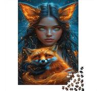 Fox Spirit Girl Rompecabezas Fantasy Kitsune 1000 Piezas Papel Reciclado para Mujeres, Regalos para Hombres Rompecabezas Divertido Regalo Y Actividad En Casa 52x38cm/1000pcs