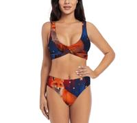 Fox Star Dream - Conjunto de bikini cruzado para mujer, traje de baño de dos piezas con almohadillas extraíbles, triángulo ajustable, Negro, XL