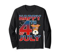 Fox Terrier Dog American Flag Glasses Happy 4th of July Manga Larga
