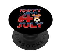 Fox Terrier Dog American Flag Glasses Happy 4th of July PopSockets PopGrip Adhesivo