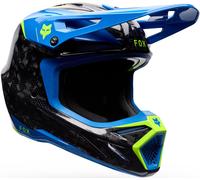 FOX V3 RS Tactile Carbon Casco de motocross, Azul/Amarillo/Negro, Talla L