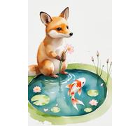 Fox with flower- Minimalist Japanese Watercolor Notebook | Soft Pastel Raccoon Dog Illustration | 6x9 in, 120 Pages, Lined: A Gentle Pastel Watercolor ... Perfect for Writing, Journaling, and Gifting