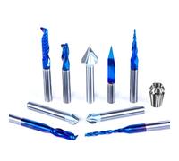 FoxAlien Juego de brocas CNC de 1/4 pulgadas para tallado en relieve, incluye 1/4 pulgadas ER11 Collet, puntas de ranura en V, puntas de extremo en espiral, puntas cónicas para carpintería, rotulación