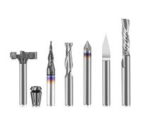 FoxAlien Kit esencial de fresas CNC con mango de 1/4 Incluye 1/4" ER11 Collet, V-bit, End Mills,Broca de biselar para MDF Resina Tallado en Madera Lettering