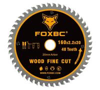 FOXBC 495377 Hoja de sierra de pista 160 x 2,2 x 20 mm, 48 dientes de madera de corte fino para Festool TS 55, TSC 55, ATF 55, AP 55, DeWalt DWS520 y Makita SP6000K