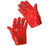 FOXBI Guantes de lentejuelas para niños, hechos a mano, brillantes, guantes de rendimiento brillantes, guantes de diamantes de imitación, disfraz para niños, color rojo