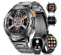 FOXBOX AMOLED Reloj inteligente militar para hombre para contestar/hacer una llamada, 3.6cm 530mAh con linterna, más de 100 modos deportivos, monitor de frecuencia cardíaca IP68 impermeable y