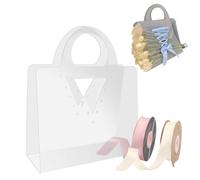 Foxegg 12 bolsas de flores transparentes para ramos, bolsa de regalo floral transparente con asa y cinta, suministros de floristería, embalaje para el día de San Valentín, día de la madre, 11.8
