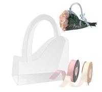 Foxegg 12 bolsas de flores transparentes para ramos, bolsa de regalo floral transparente con asa y cinta, suministros de floristería, embalaje para el día de San Valentín, día de la madre, 11.8