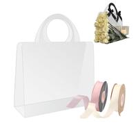 Foxegg Bolsas de flores transparentes para ramos, bolsa de regalo floral transparente con asa y cinta, suministros de floristería, embalaje para bodas, fiestas, día de San Valentín, día de la madre,