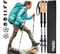 Foxelli - Bastones de trekking de fibra de carbono, plegables, ligeros, que absorben golpes, senderismo, caminatas y correr, con empuñaduras de corcho natural, bloqueos rápidos, accesorios para todas las estaciones y todo terreno, con bolsa de transporte