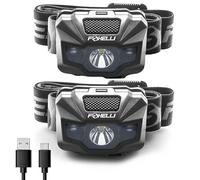Foxelli Linterna frontal LED recargable USB-C, ultraligera de 2.4 onzas y 180 lúmenes brillantes, luz roja/blanca, 5 modos, impermeabilidad IPX5, tiempo de funcionamiento de 40 horas para correr