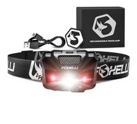 Foxelli Linterna frontal LED recargable USB-C, ultraligera de 2.4 onzas y 180 lúmenes brillantes, luz roja/blanca, 5 modos, impermeabilidad IPX5, tiempo de funcionamiento de 40 horas para correr