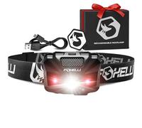 Foxelli Linterna frontal LED recargable USB-C, ultraligera de 2.4 onzas y 180 lúmenes brillantes, luz roja/blanca, 5 modos, impermeabilidad IPX5, tiempo de funcionamiento de 40 horas para correr