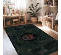 Foxes - Alfombra de área rústica con hojas de roble de helecho, otoño, color verde oscuro, de pelo bajo, estética, rectangular, para el hogar, sala de estar, dormitorio, decoración de comedor, 4 x 6