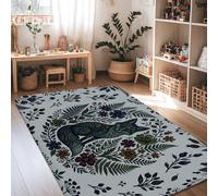 Foxes - Alfombra rectangular de pelo bajo para interiores, estilo bohemio, diseño floral, helecho, otoño, verde, no se desprende, para sala de estar, dormitorio, cocina, pasillo, decoración de 4 x 6