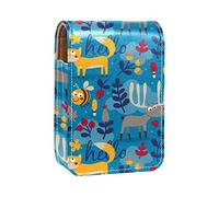 Foxes Deer Blue Lip Gloss Holder Estuche portátil Mini Lipstick Storage Box Travel Lipstick Organizador Case con espejo para mujer, Varios colores, 9.5x2x7 cm/3.7x0.8x2.7 in