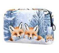 Foxes Hides on The Snow - Bolsa de cosméticos para mujer, bolsa organizadora de maquillaje grande con cremallera, multicolor, 18.5x7.5x13cm/7.3x3x5.1in, Neceser