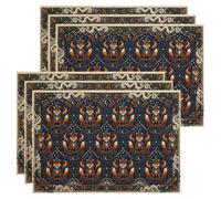 Foxes - Juego de 6 manteles individuales estilo Art Nouveau, diseño rústico floral, color azul oscuro, lavable, antideslizante, decoración para cocina, interior, exterior, cena, patio, fiesta, 18 x 12