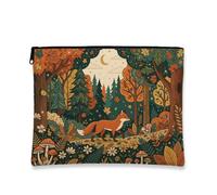 Foxes - Lienzo con cremallera, diseño de árboles de naturaleza, hongos, color naranja otoñal, bolsa pequeña para el cuidado de la piel para viajes, bolso, baño, tocador y almacenamiento diario