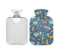 Foxes Owls and Flowers Botella de agua caliente con tapa, bolsa de agua caliente de 1 litro, compresa fría y caliente, alivio del dolor de cuello y hombros