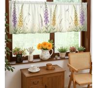 Foxglove - Cortinas de cocina, botánicas de helecho natural libélula primavera violeta de un solo panel cenefa para decoración de ventana para fregadero, comedor, baño, 18 x 52 pulgadas